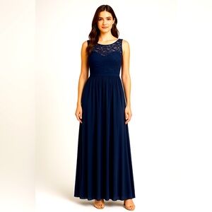 R&M Richards Navy Lace Bodice Maxi Dress